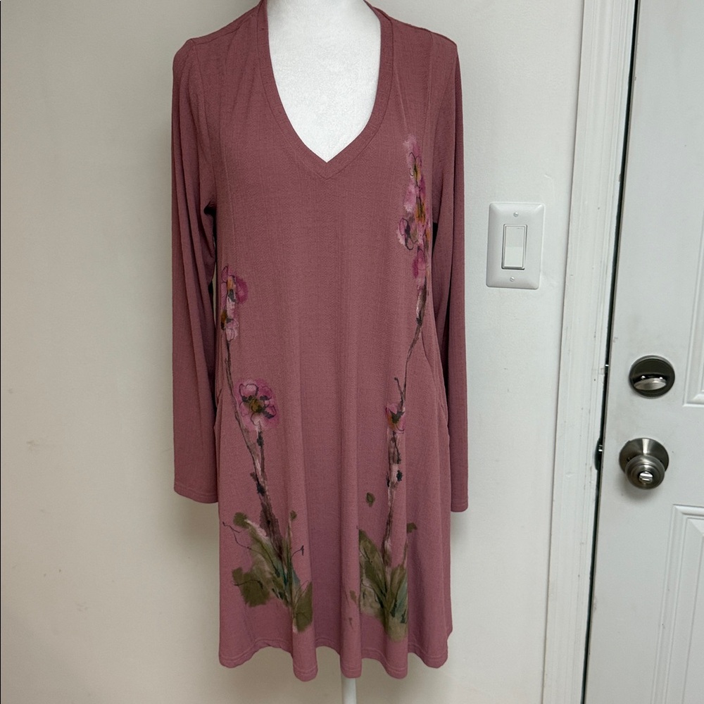 Umgee Floral V-Neck Long Sleeve Dress size Medium